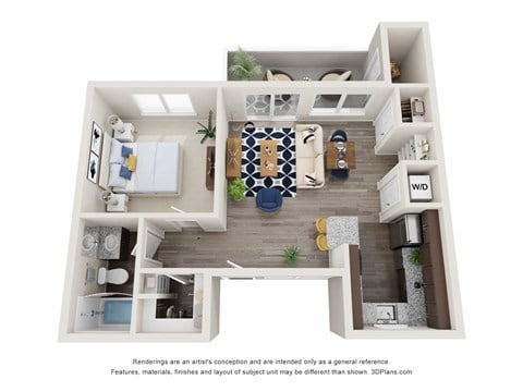 Floor plan for 1 bed, 1 bath, 600 sqft